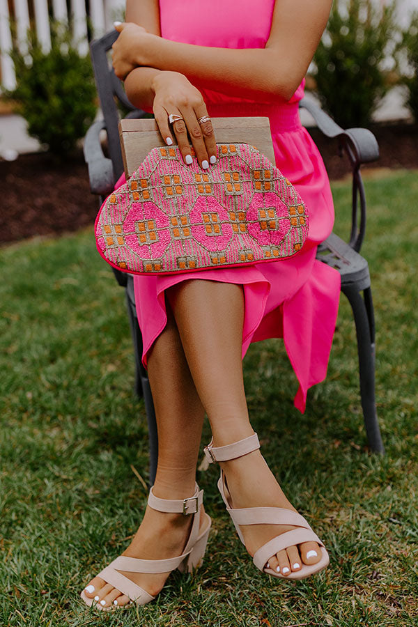 Pink Beaded Clutch with Smiley Face with x Eyes Design