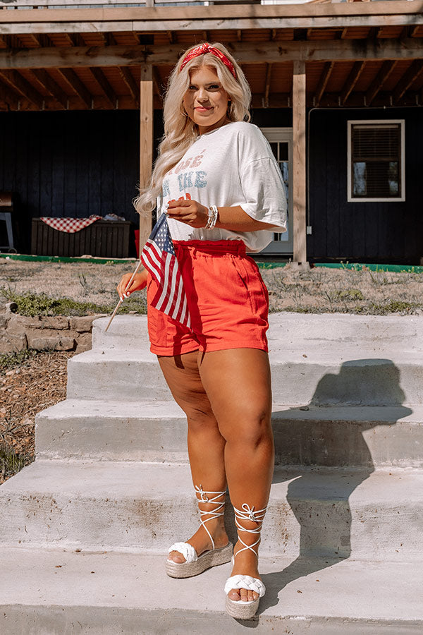 On The Boat Linen-Blend Shorts In Scarlet Curves