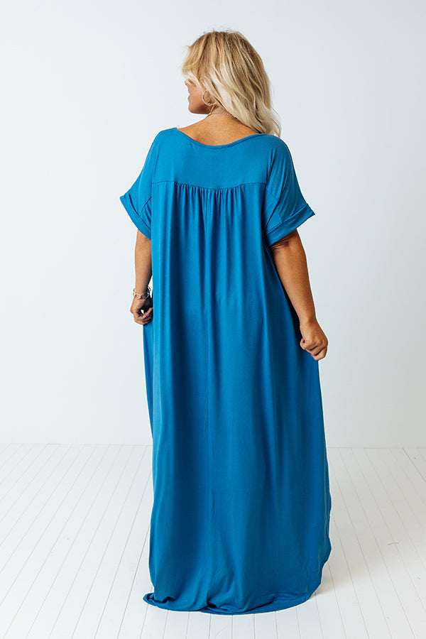 knee length dresses for ladies Just My Type T-Shirt Maxi In Ocean Blue Curves – Impressions Online Boutique