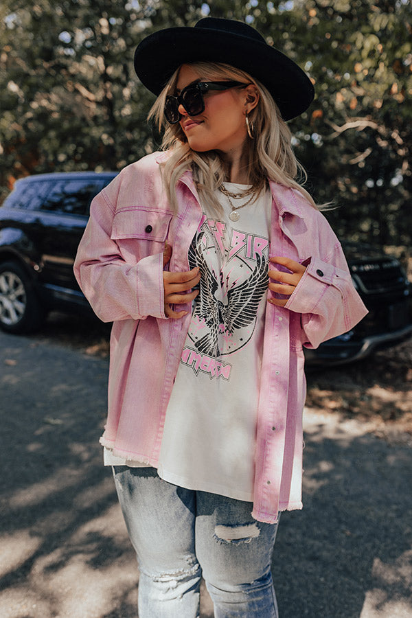Travel Life Denim Jacket In Light Pink Curves