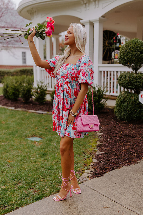 Sprinkle Of Sass Floral Babydoll Dress in Hot Pink