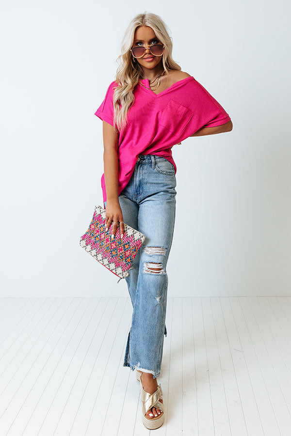 Neighborhood Hotspot Waffle Knit Tee In Hot Pink