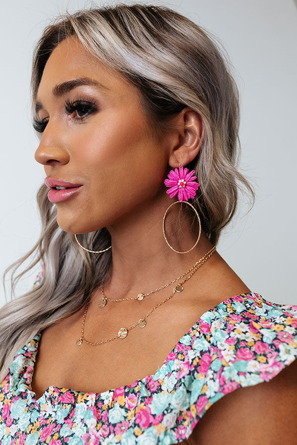 Quick To Smile Hoop Earrings In Hot Pink
