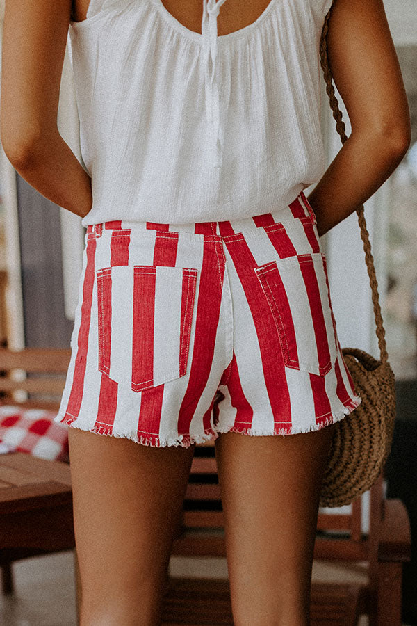 high waisted red and white striped shorts