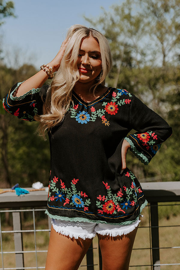 Hear The Waves Embroidered Shift Top In Black