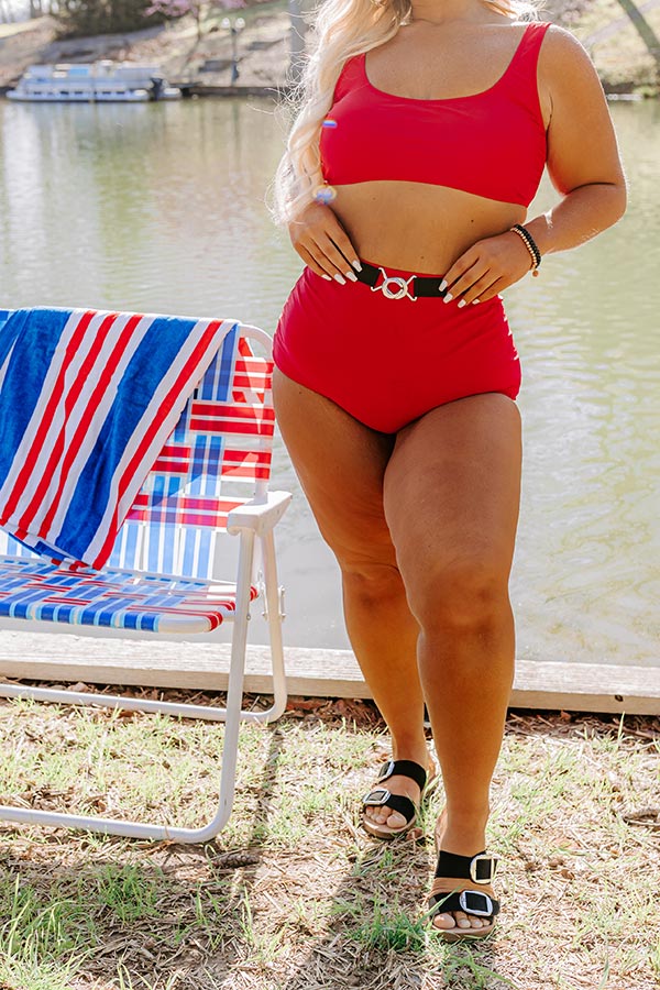 Moon River High Waist Bikini Bottom In Red Curves