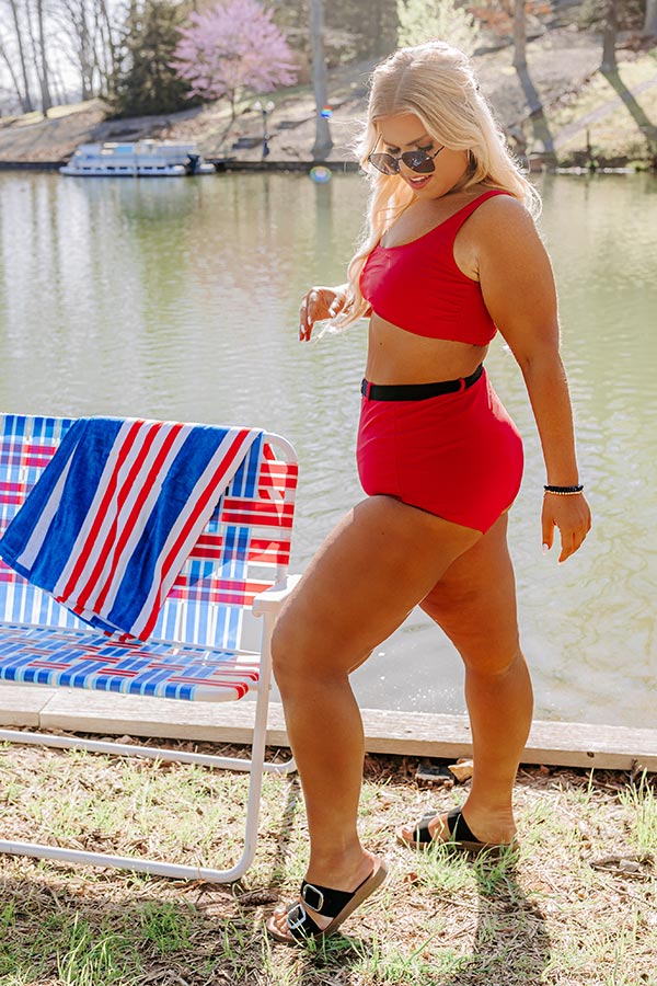 Moon River High Waist Bikini Bottom In Red Curves