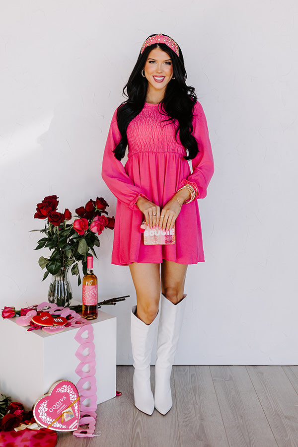 hot pink smocked dresses Hot Pink Knot Detail Smocked Mini Dress
