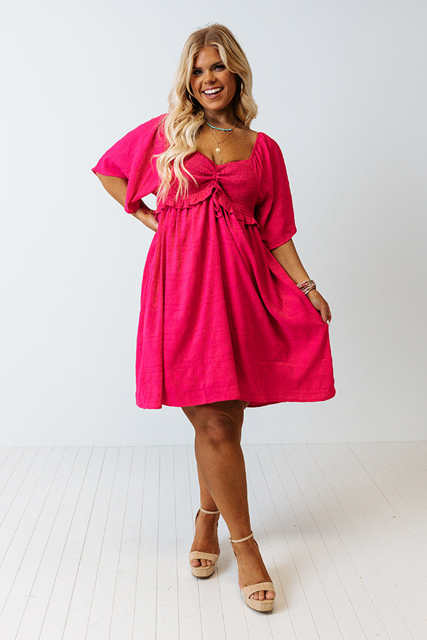 bright pink sun dress Ibiza Sunset Bust Flower Midi Dress Hot Pink