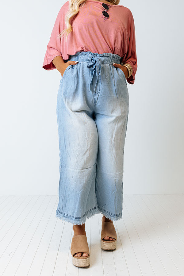 Chase A Dream High Waist Chambray Pants In Light Wash Curves