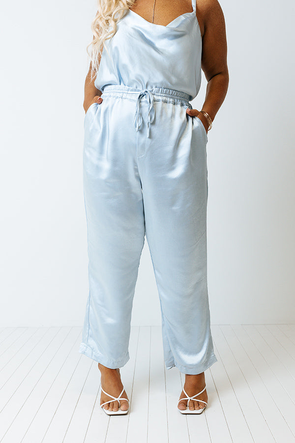 Go To Glam Satin Pants In Sky Blue Curves