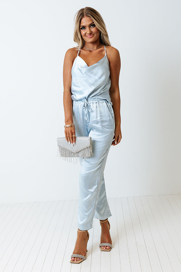 Go To Glam Satin Pants In Sky Blue