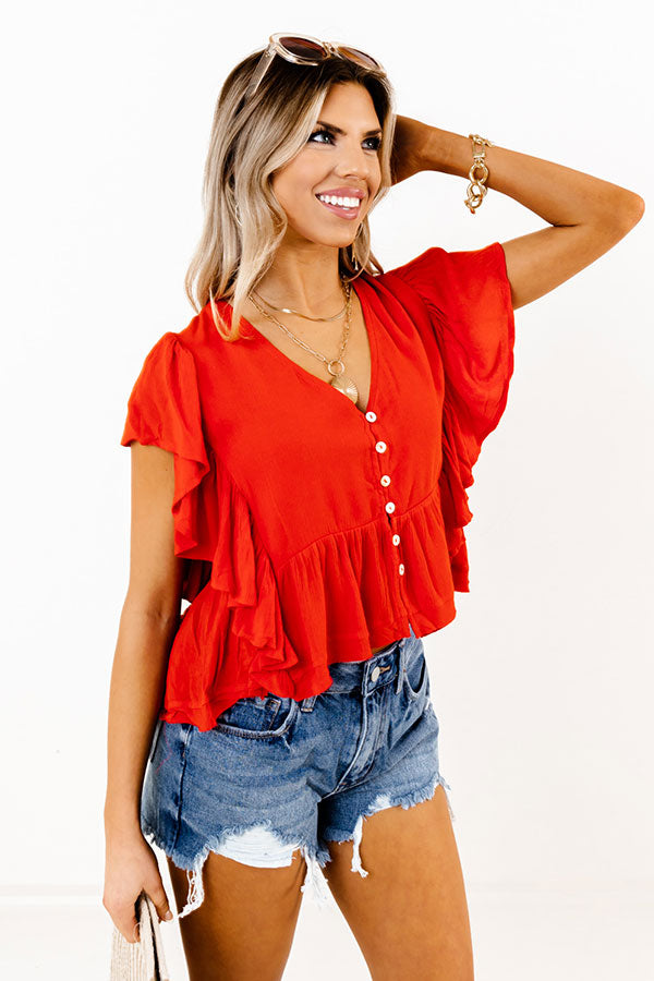 Believe The Dream Peplum Top In Scarlet