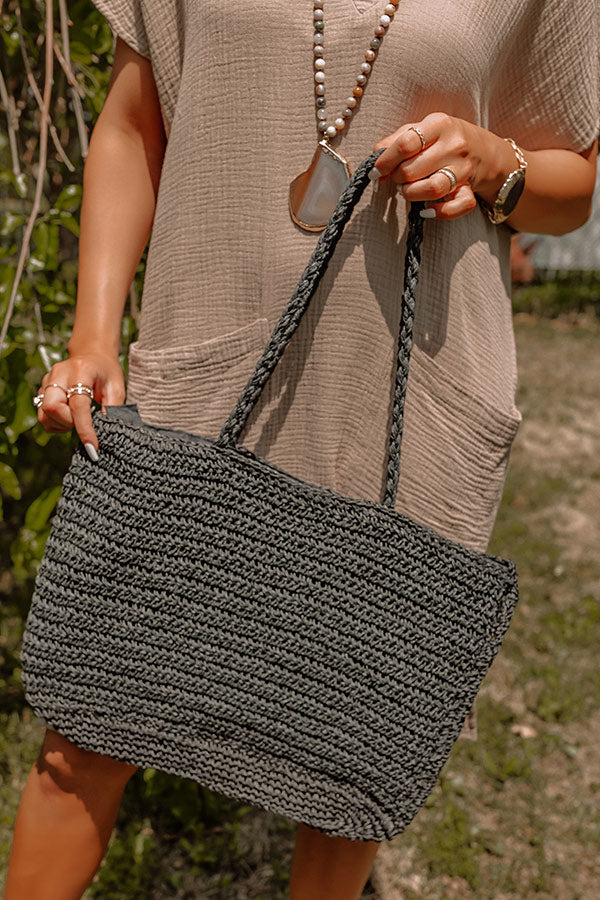 Covered In Sunshine Woven Tote In Black