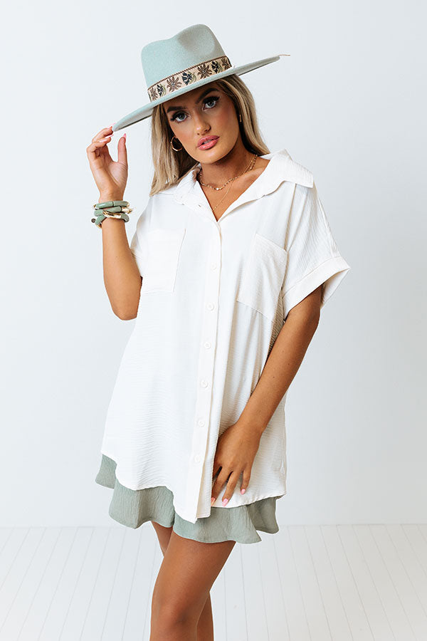 Cooler Waters Button Up Top In Cream