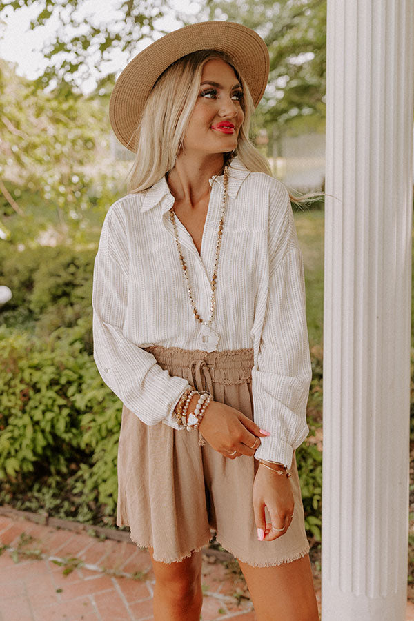 Newport Look Button Up Top in Iced Latte