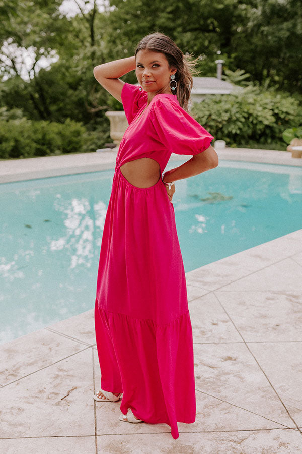 hot pink cut out maxi dress Strapless Crystal Cut Out Maxi Dress Hot Pink