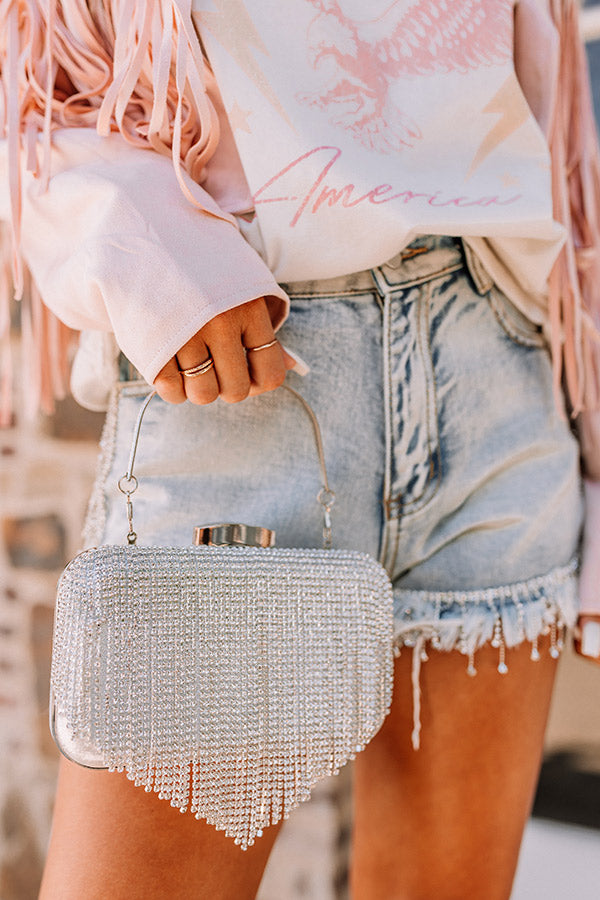 Champagne Life Rhinestone Clutch In Silver