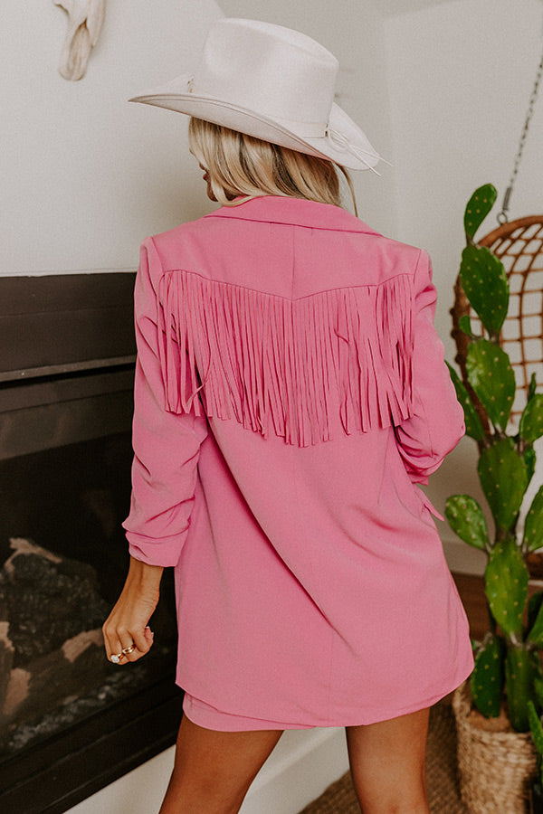 pink fringe blazer dress Pink Me Fringe Blazer M