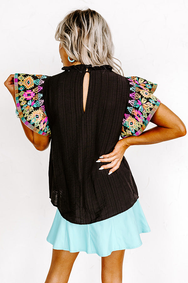 Near To Paradise Embroidered Shift Top In Black