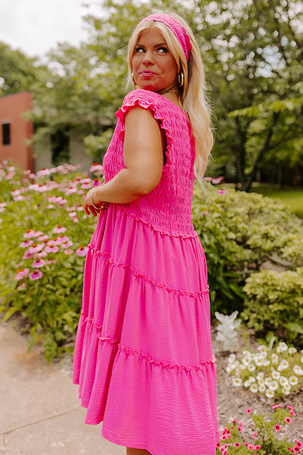Celebrate Together Smocked Dress In Hot Pink Curves Celebrate Together Smocked Dress In Hot Pink Curves