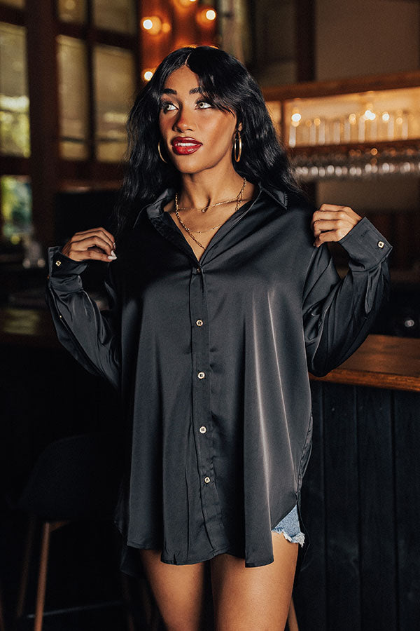 Simply Charmed Button Up Top In Black