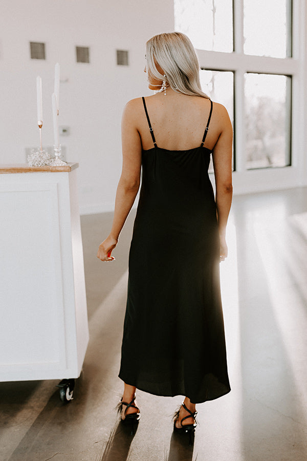 black satin mid length dress Black Satin Dresses