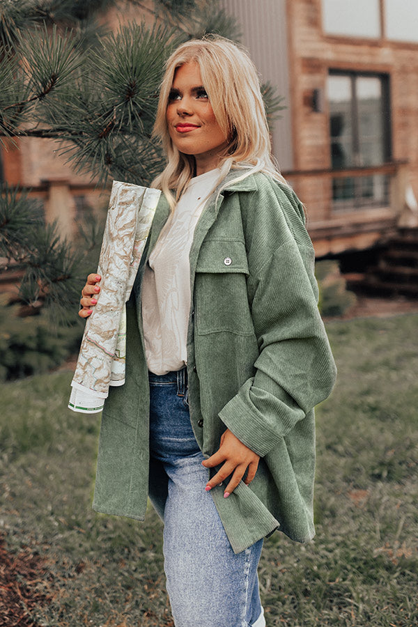 Timing Is Everything Corduroy Button Up In Olive Curves