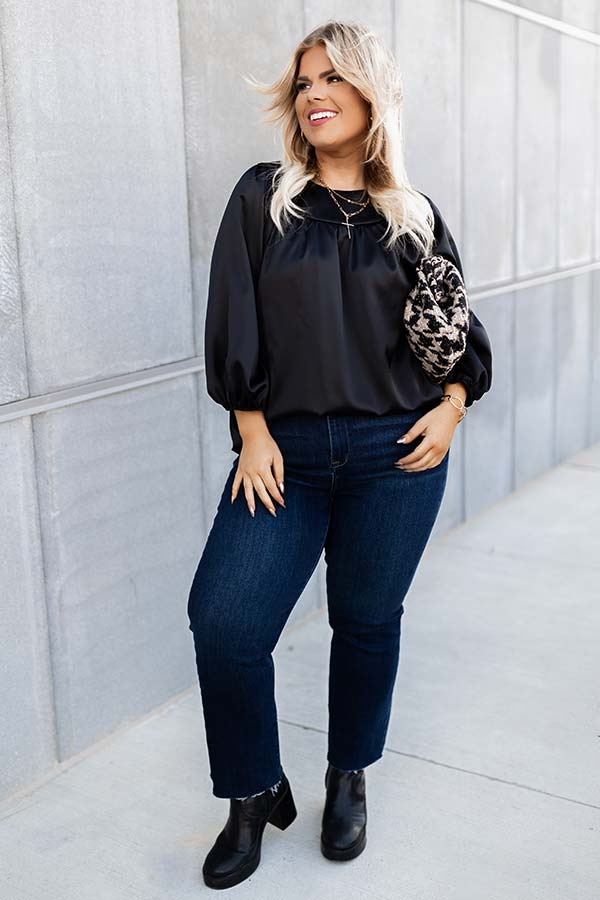 Romantic Tone Satin Shift Top In Black Curves