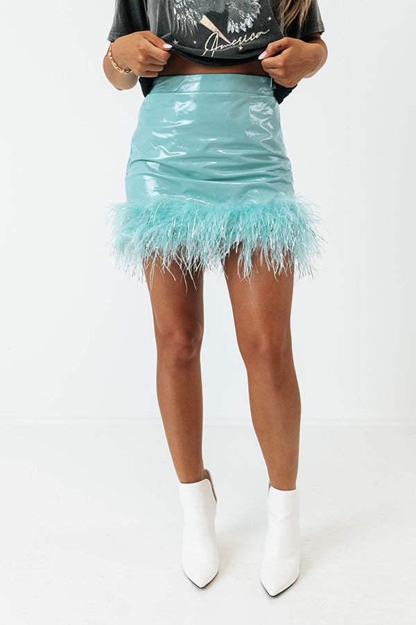 The Freesia Patent Feather Skirt In Sky Blue