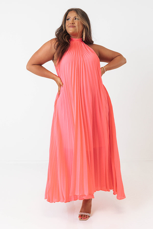 Point Of Pretty Pleated Maxi Dress In Neon Pink Curves