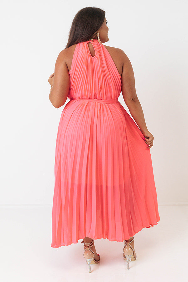 Point Of Pretty Pleated Maxi Dress In Neon Pink Curves Point Of Pretty Pleated Maxi Dress In Neon Pink Curves