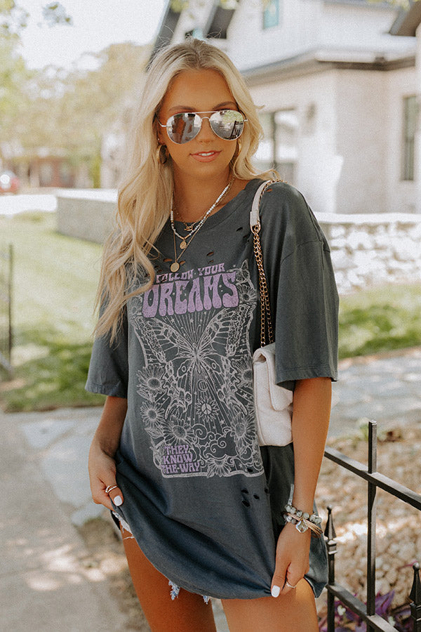 Follow Your Dreams Oversized Distressed Tee