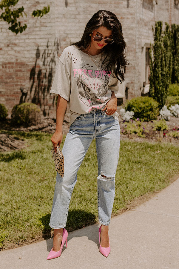Free Bird Oversized Distressed Tee In Stone