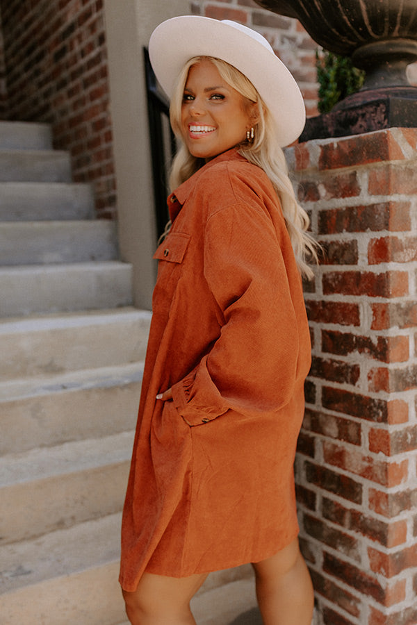 Lattes At The Lodge Corduroy Dress In Rust Curves