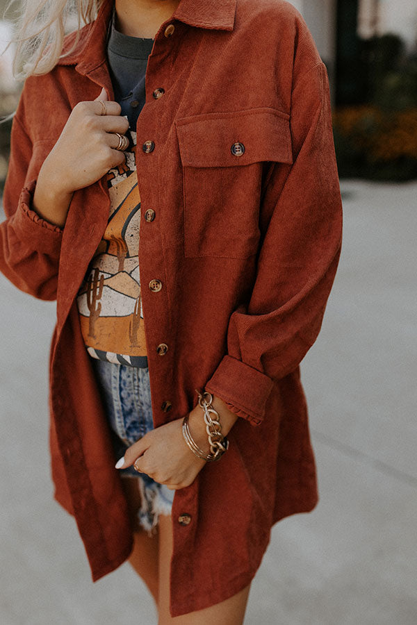 Lattes At The Lodge Corduroy Dress In Rust