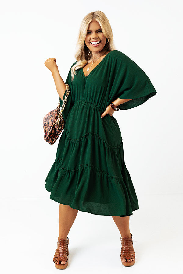 Dawn Of Time Ruffle Dress In Hunter Green Curves Impressions Online Boutique Dawn Of Time Ruffle Dress In Hunter Green Curves Impressions Online Boutique
