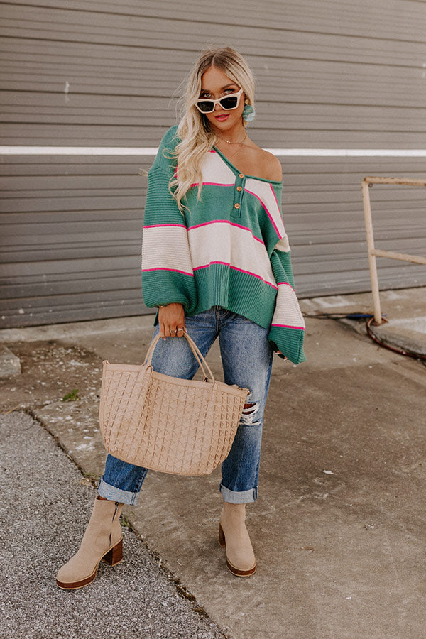 Coziest Home Stripe Sweater In Hunter Green