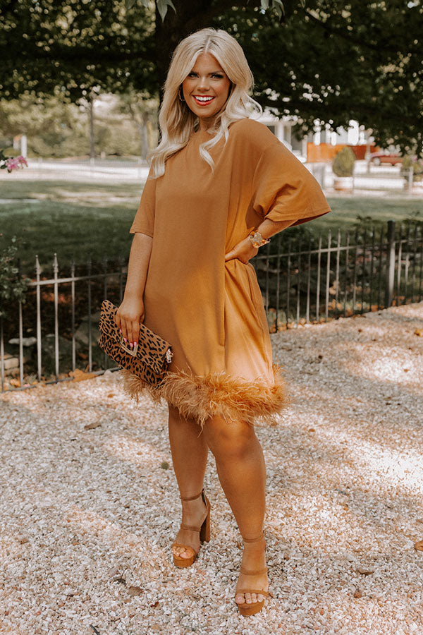 Do It With Pizazz Feather T Shirt Dress In Camel Curves