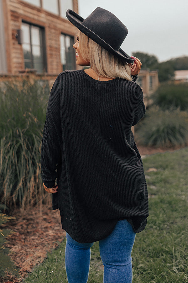 First Thing Waffle Knit Top In Black