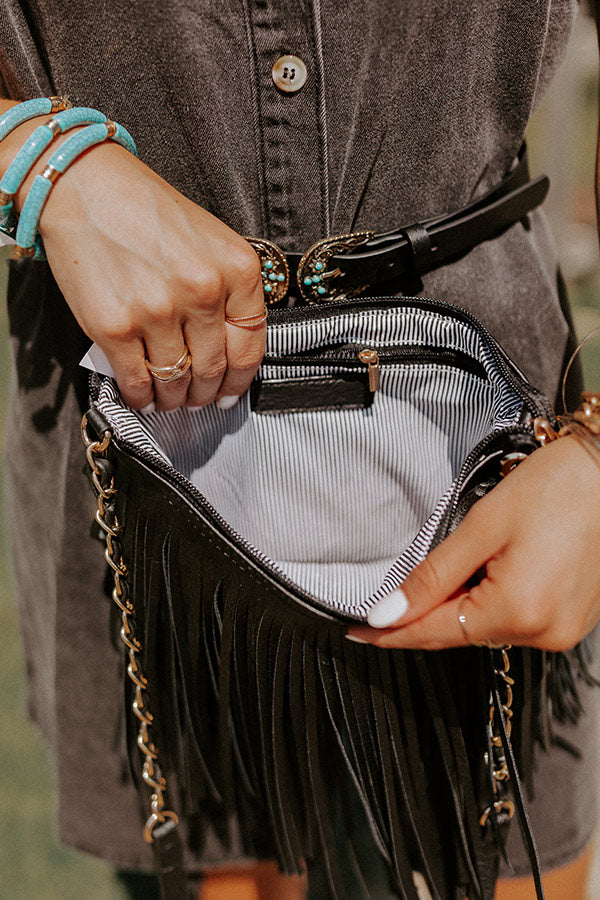 CROSSBODY BAG WITH BEADS AND FRINGING - Black