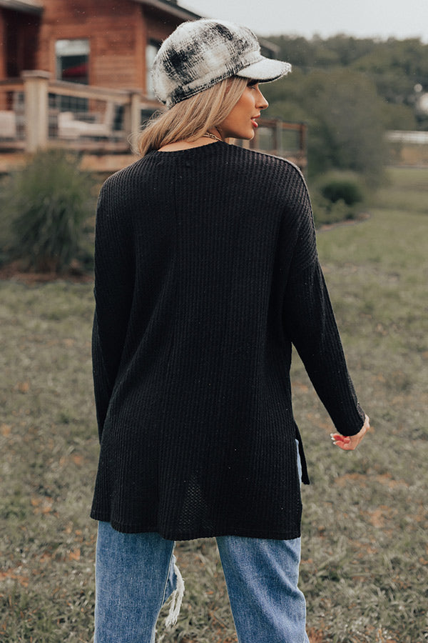 First Thing Waffle Knit Top In Black