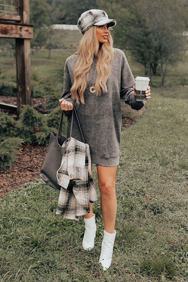 cozy casual dress Cozy Co by Cozy Casual Tan High Neck Knee Length Long Puff Sleeve Sweater Dress