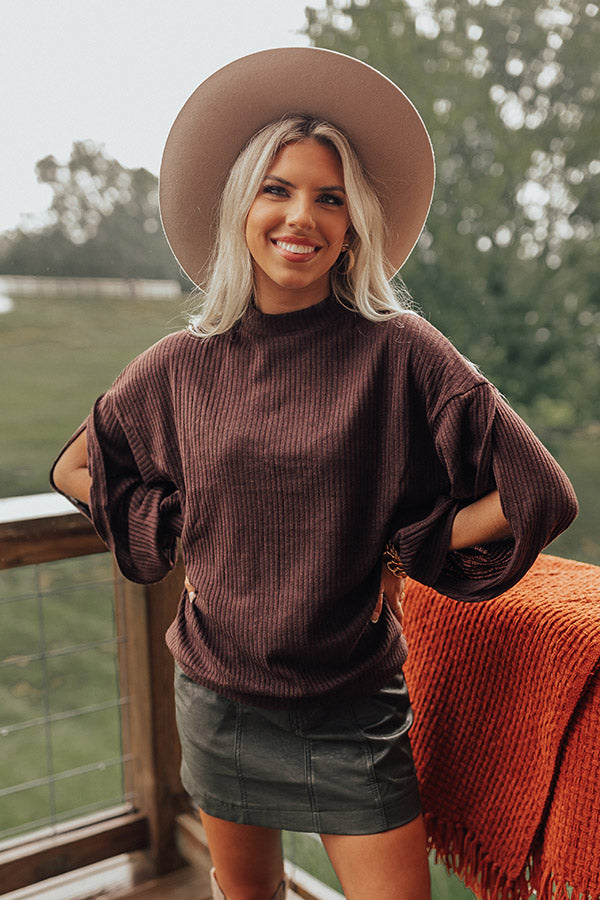 Singing Along Ribbed Top In Chestnut