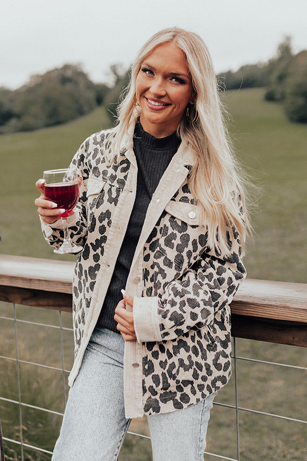 Leopard And Merlot Corduroy Jacket in Beige