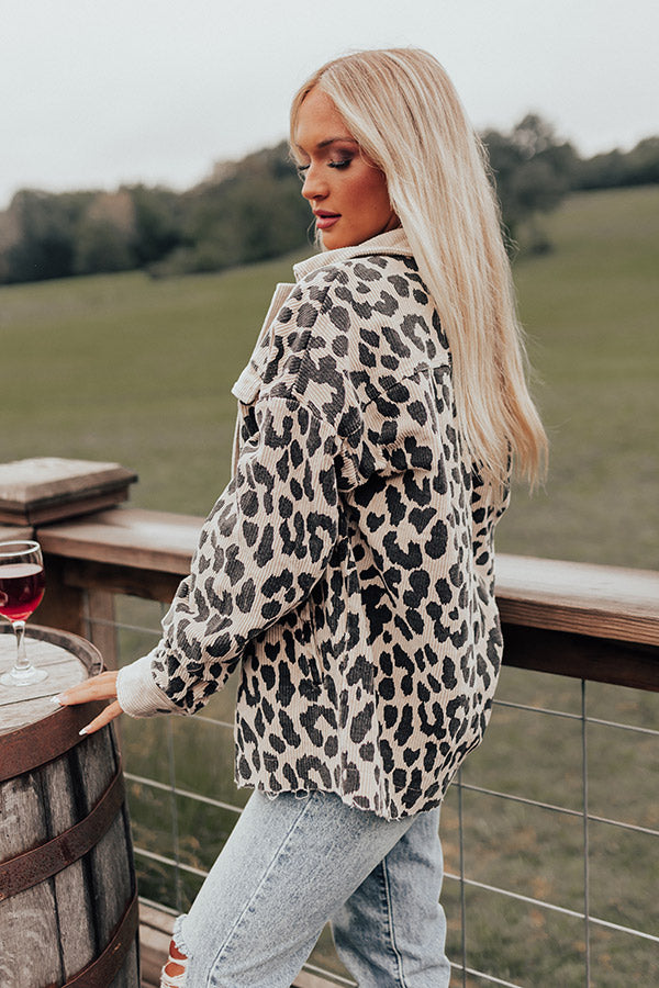 Leopard And Merlot Corduroy Jacket in Beige