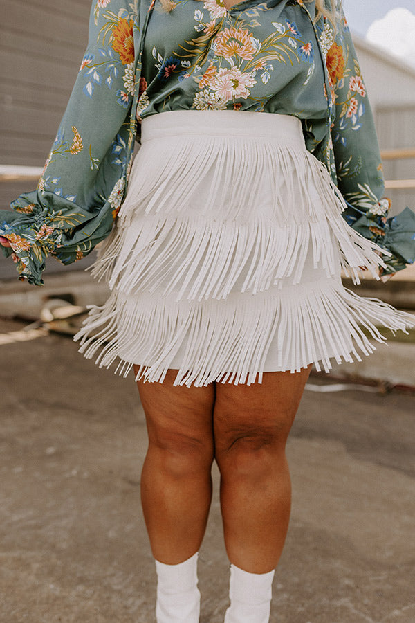 Country Road Faux Leather Skirt In White Curves