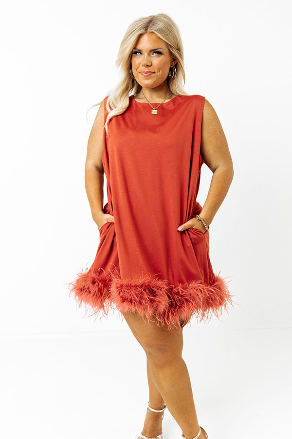 Nuts About You Feather Dress In Rust Curves