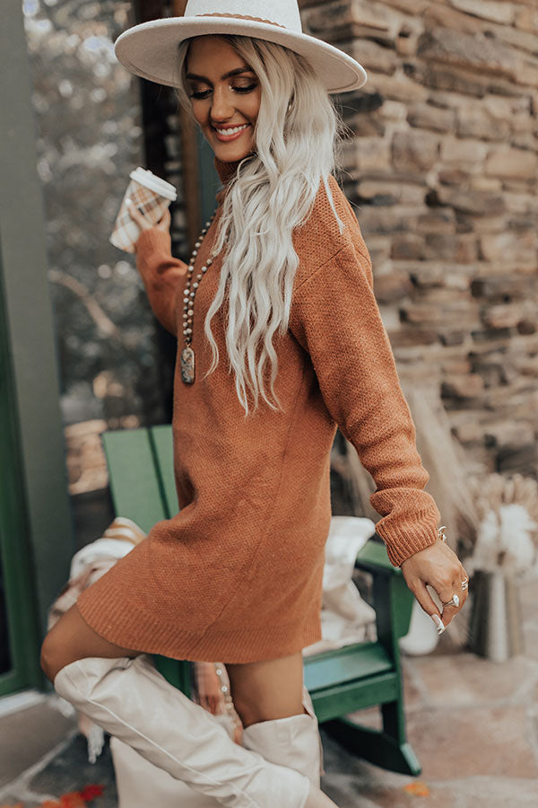 Chill On The Horizon Sweater Dress In Rust Chill On The Horizon Sweater Dress In Rust