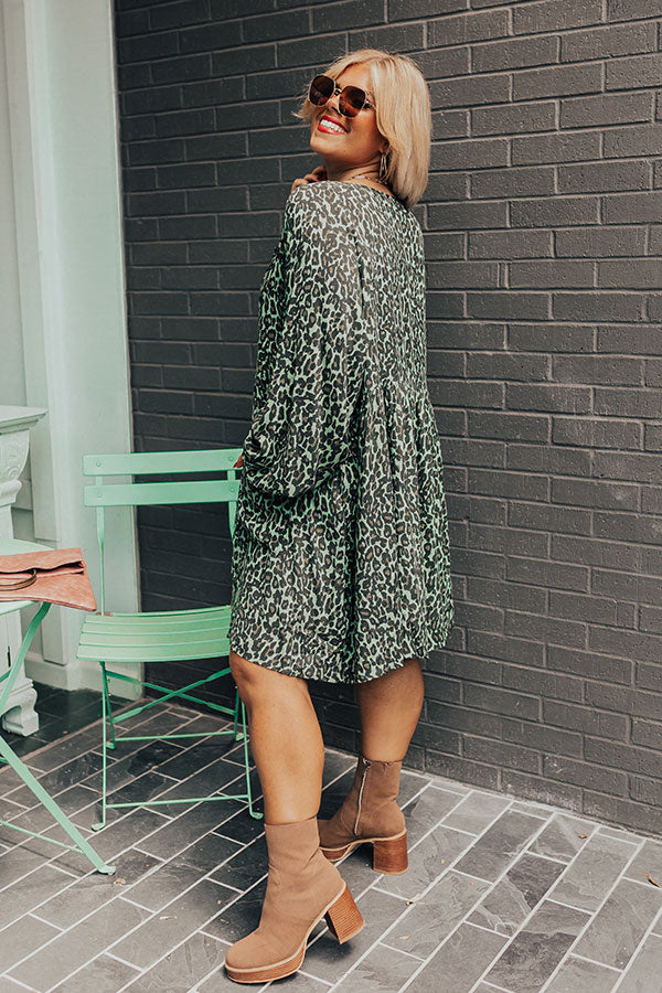 Maple Grove Leopard Shift Dress In Green Curves Maple Grove Leopard Shift Dress In Green Curves